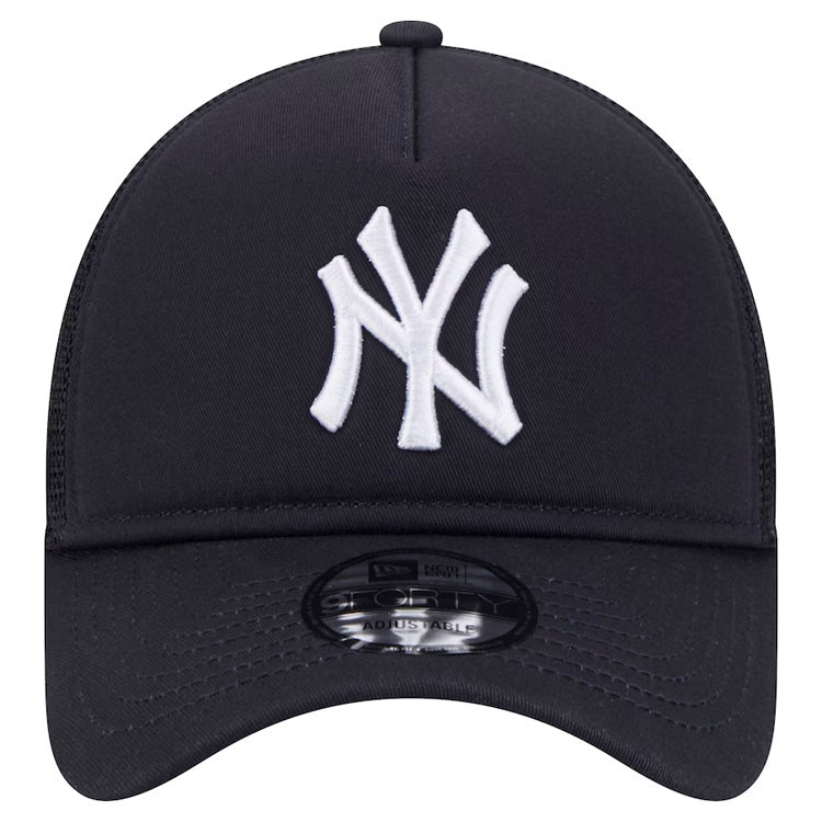 New York Yankees New Era MLB 9FORTY 940 Adjustable A-Frame Trucker/Mesh Cap Hat Navy Blue Crown/Visor White Logo