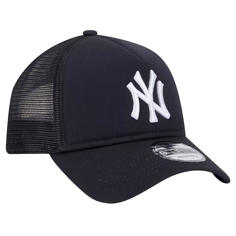 New York Yankees New Era MLB 9FORTY 940 Adjustable A-Frame Trucker/Mesh Cap Hat Navy Blue Crown/Visor White Logo