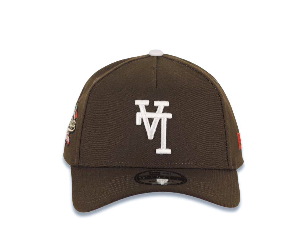Los Angeles Dodgers New Era MLB 9FORTY 940 Adjustable A-Frame Cap Hat Brown Crown/Visor White Upside Down Logo 100th Anniversary Side Patch Pink UV