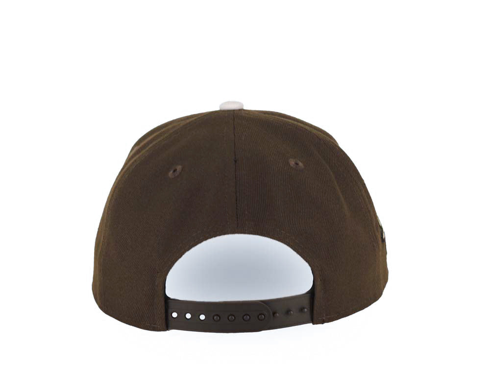 Los Angeles Dodgers New Era MLB 9FORTY 940 Adjustable A-Frame Cap Hat Brown Crown/Visor White Upside Down Logo 100th Anniversary Side Patch Pink UV