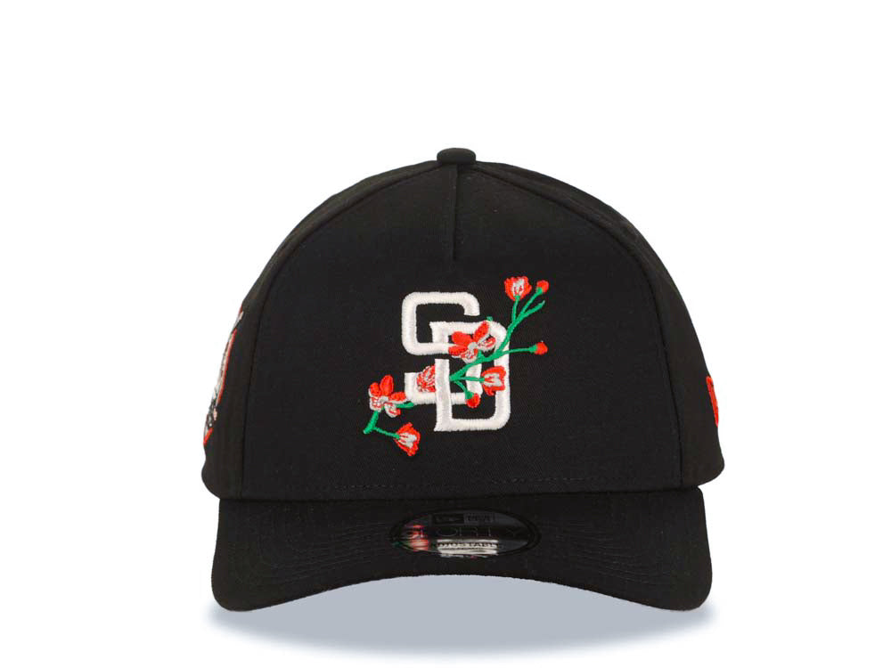 San Diego Padres New Era MLB 9FORTY 940 Adjustable A-Frame Cap Hat Black Crown/Visor White/Red With Rose Logo 40th Anniversary Side Patch Gray UV