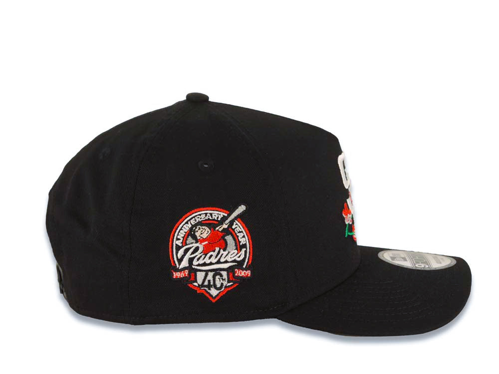 San Diego Padres New Era MLB 9FORTY 940 Adjustable A-Frame Cap Hat Black Crown/Visor White/Red With Rose Logo 40th Anniversary Side Patch Gray UV