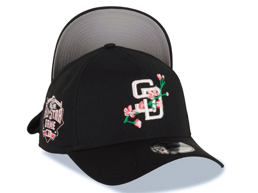 San Diego Padres New Era MLB 9FORTY 940 Adjustable A-Frame Cap Hat Black Crown/Visor White/Pink With Rose Logo 2016 All-Star Game Side Patch Gray UV