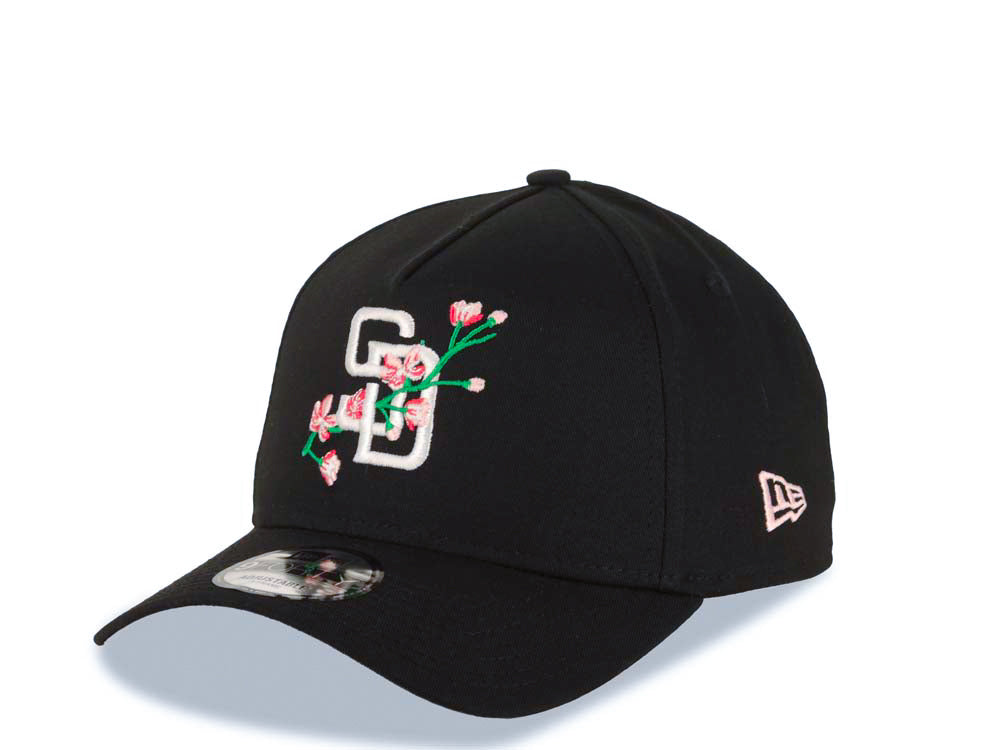 San Diego Padres New Era MLB 9FORTY 940 Adjustable A-Frame Cap Hat Black Crown/Visor White/Pink With Rose Logo 2016 All-Star Game Side Patch Gray UV