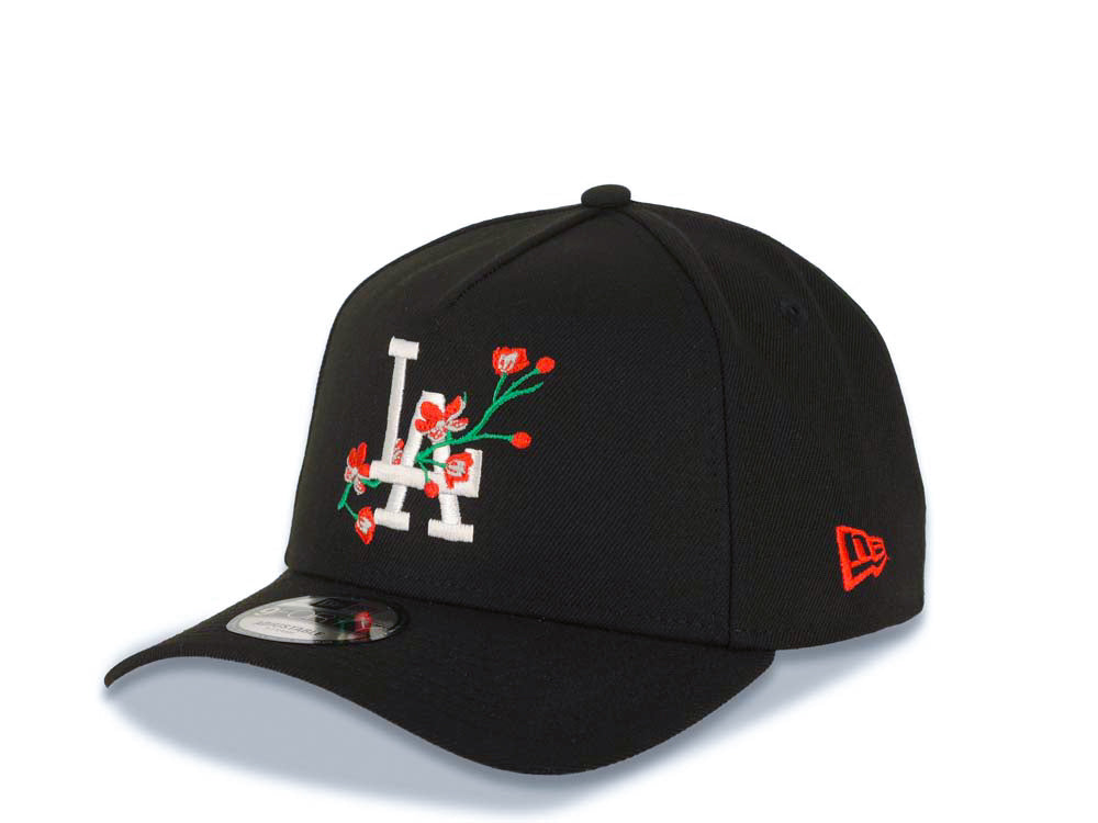 Los Angeles Dodgers New Era MLB 9FORTY 940 Adjustable A-Frame Cap Hat Black Crown/Visor White/Red With Rose Logo Stadium Side Patch Gray UV