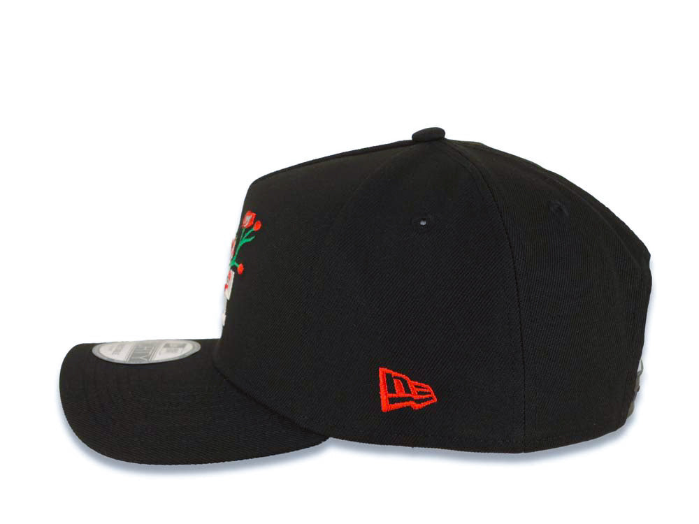 Los Angeles Dodgers New Era MLB 9FORTY 940 Adjustable A-Frame Cap Hat Black Crown/Visor White/Red With Rose Logo Stadium Side Patch Gray UV