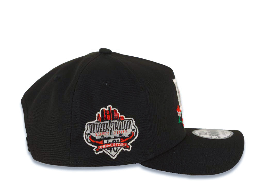 Los Angeles Dodgers New Era MLB 9FORTY 940 Adjustable A-Frame Cap Hat Black Crown/Visor White/Red With Rose Logo Stadium Side Patch Gray UV
