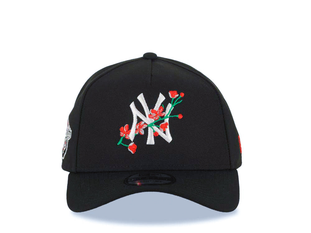New York Yankees New Era MLB 9FORTY 940 Adjustable A-Frame Cap Hat Black Crown/Visor White/Red With Rose Logo 1998 World Series Side Patch Gray UV
