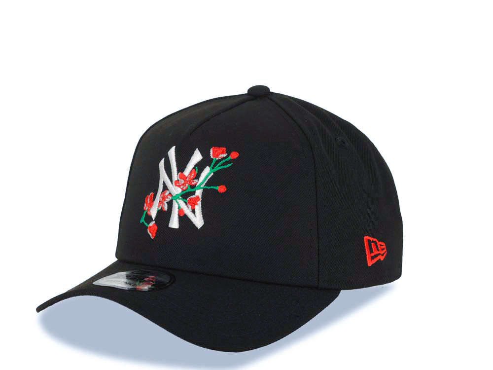 New York Yankees New Era MLB 9FORTY 940 Adjustable A-Frame Cap Hat Black Crown/Visor White/Red With Rose Logo 1998 World Series Side Patch Gray UV