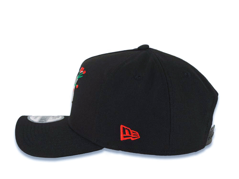 New York Yankees New Era MLB 9FORTY 940 Adjustable A-Frame Cap Hat Black Crown/Visor White/Red With Rose Logo 1998 World Series Side Patch Gray UV