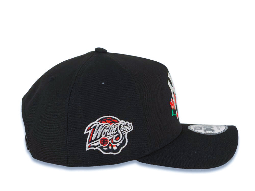 New York Yankees New Era MLB 9FORTY 940 Adjustable A-Frame Cap Hat Black Crown/Visor White/Red With Rose Logo 1998 World Series Side Patch Gray UV
