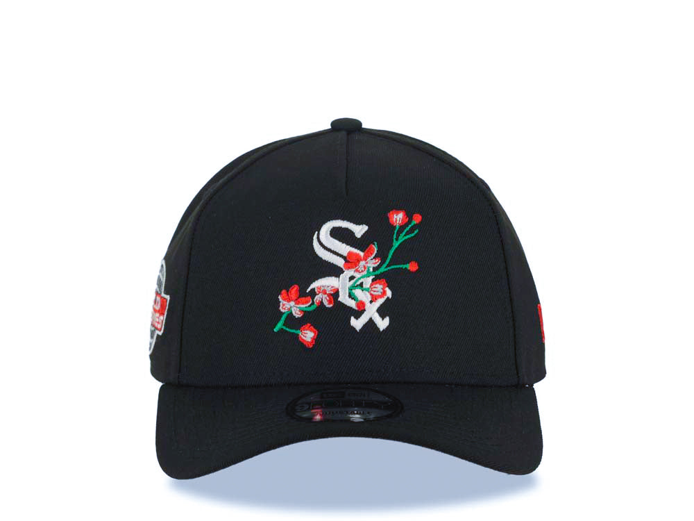 Chicago White Sox New Era MLB 9FORTY 940 Adjustable A-Frame Cap Hat Black Crown/Visor White/Red With Rose Logo 2005 World Series Side Patch Gray UV
