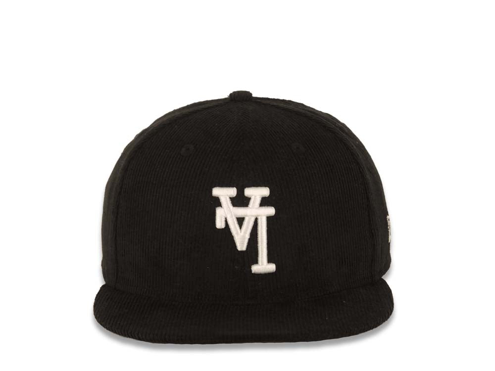 (Corduroy) Los Angeles Dodgers New Era MLB 59FIFTY 5950 Fitted Cap Hat Black Crown/Visor White Upside Down Logo Black UV
