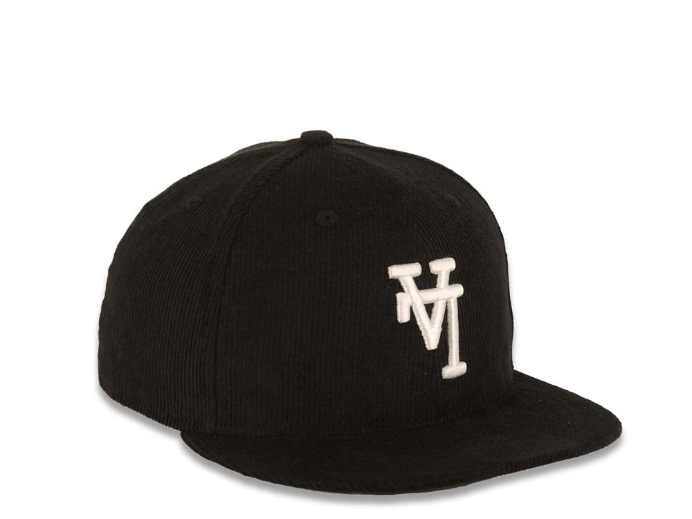 (Corduroy) Los Angeles Dodgers New Era MLB 59FIFTY 5950 Fitted Cap Hat Black Crown/Visor White Upside Down Logo Black UV