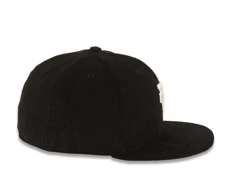 (Corduroy) Los Angeles Dodgers New Era MLB 59FIFTY 5950 Fitted Cap Hat Black Crown/Visor White Upside Down Logo Black UV