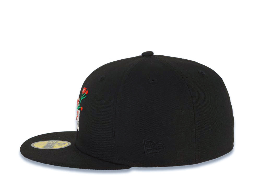 Los Angeles Dodgers New Era MLB 59FIFTY 5950 Fitted Cap Hat Black Crown/Visor White/Red With Rose Logo 40th Anniversary Side Patch Gray UV