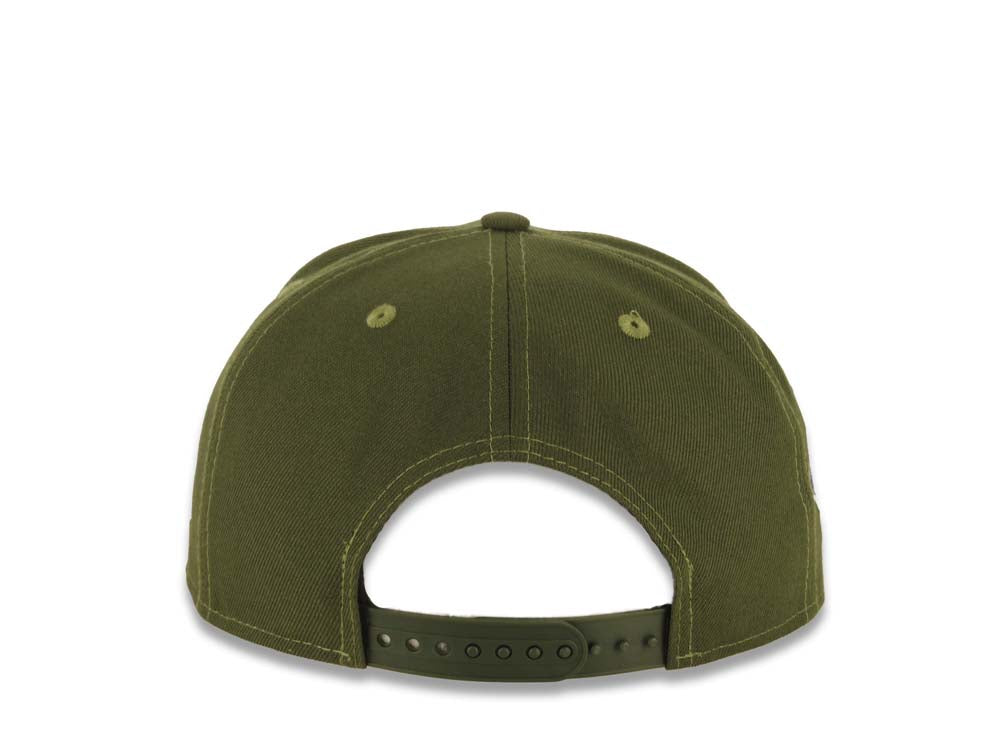 Los Angeles Dodgers New Era MLB 9FIFTY 950 Snapback Cap Hat Olive Green Crown/Visor White Upside Down Logo 40th Anniversary Stadium Side Patch Gray UV