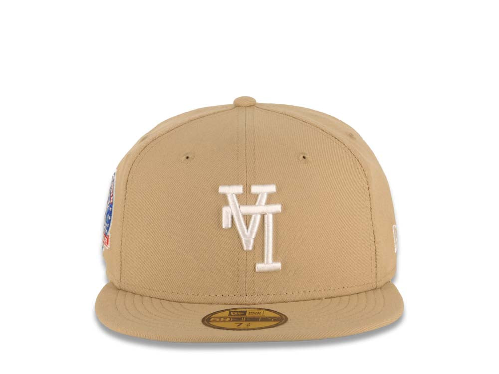 Los Angeles Dodgers New Era MLB 59FIFTY 5950 Fitted Cap Hat Khaki Crown/Visor White Upside Down Logo 60th Anniversary Side Patch Gray UV