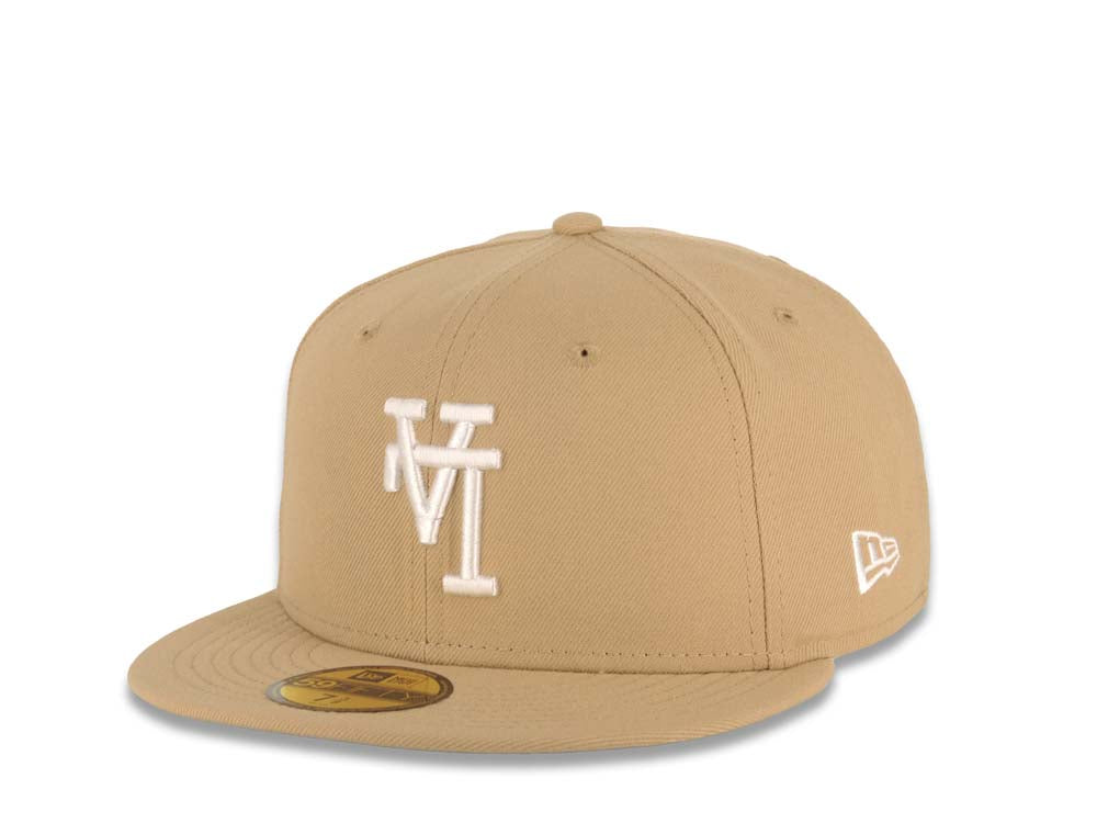Los Angeles Dodgers New Era MLB 59FIFTY 5950 Fitted Cap Hat Khaki Crown/Visor White Upside Down Logo 60th Anniversary Side Patch Gray UV