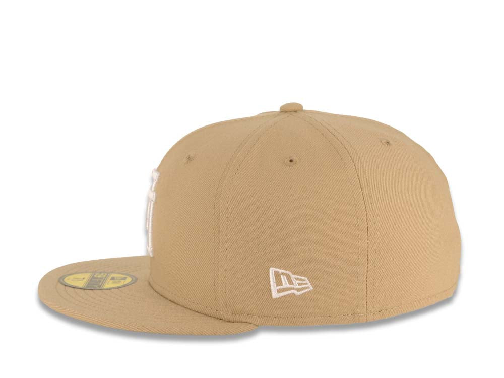 Los Angeles Dodgers New Era MLB 59FIFTY 5950 Fitted Cap Hat Khaki Crown/Visor White Upside Down Logo 60th Anniversary Side Patch Gray UV