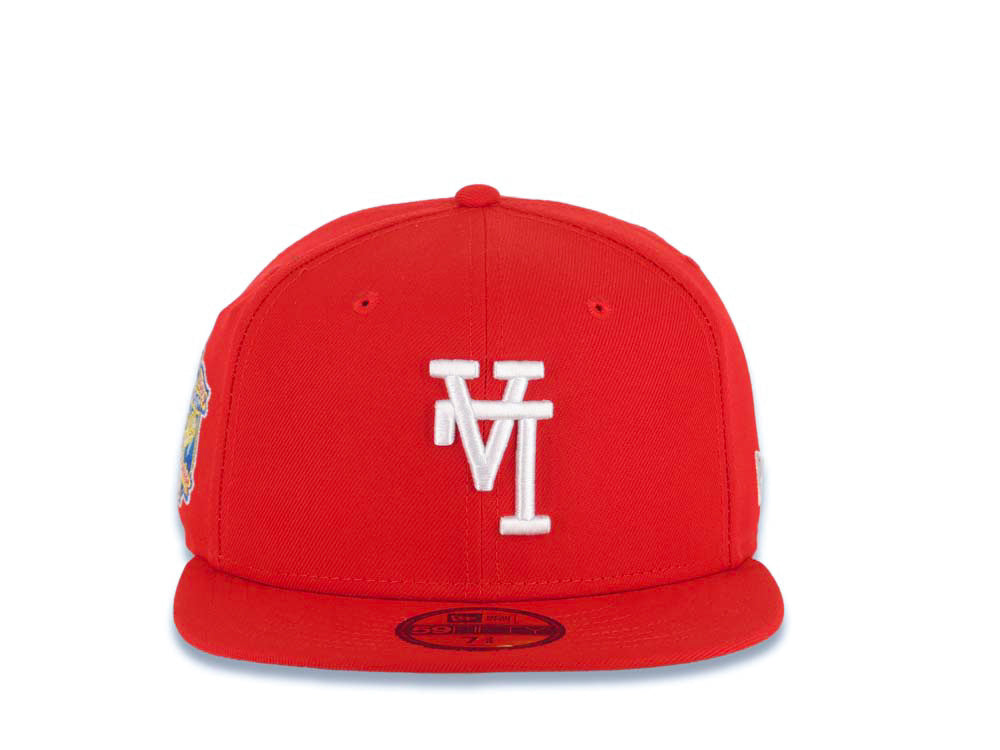 Los Angeles Dodgers New Era MLB 59FIFTY 5950 Fitted Cap Hat Red Crown/Visor White Upside Down Logo 40th Anniversary Side Patch Gray UV