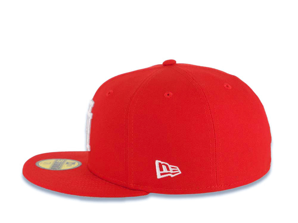 Los Angeles Dodgers New Era MLB 59FIFTY 5950 Fitted Cap Hat Red Crown/Visor White Upside Down Logo 40th Anniversary Side Patch Gray UV