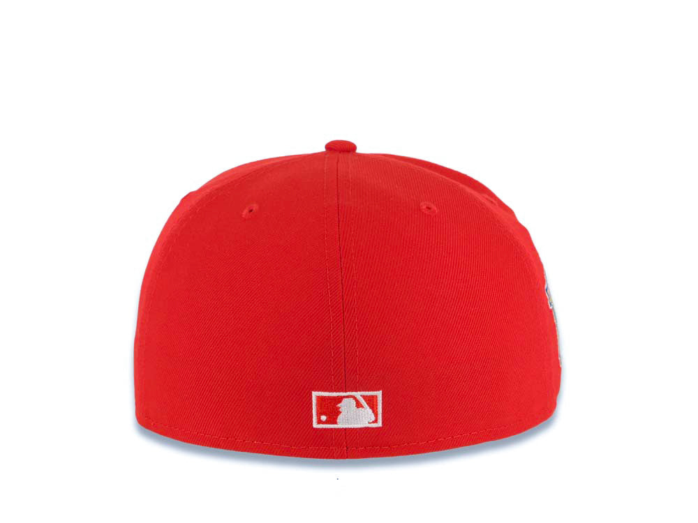 Los Angeles Dodgers New Era MLB 59FIFTY 5950 Fitted Cap Hat Red Crown/Visor White Upside Down Logo 40th Anniversary Side Patch Gray UV