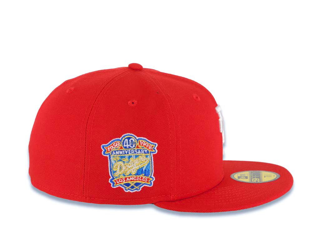 Los Angeles Dodgers New Era MLB 59FIFTY 5950 Fitted Cap Hat Red Crown/Visor White Upside Down Logo 40th Anniversary Side Patch Gray UV