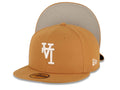 Los Angeles Dodgers New Era MLB 59FIFTY 5950 Fitted Cap Hat Light Brown Crown/Visor White Upside Down Logo Gray UV