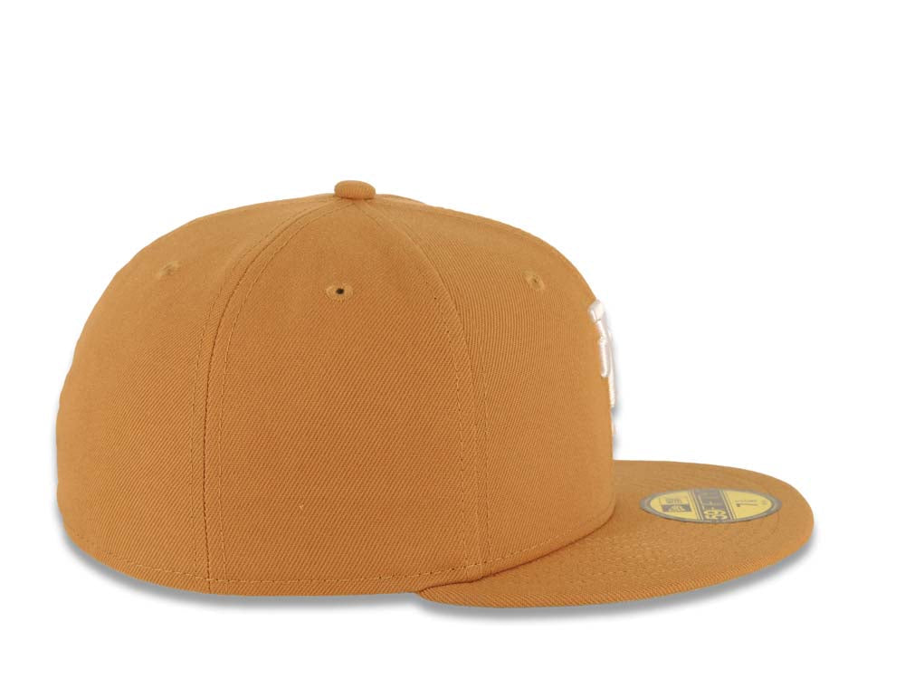 Los Angeles Dodgers New Era MLB 59FIFTY 5950 Fitted Cap Hat Light Brown Crown/Visor White Upside Down Logo Gray UV