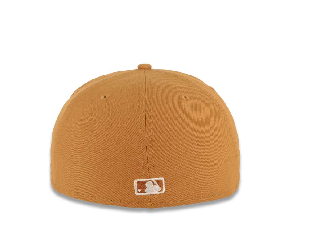 Los Angeles Dodgers New Era MLB 59FIFTY 5950 Fitted Cap Hat Light Brown Crown/Visor White Upside Down Logo Gray UV