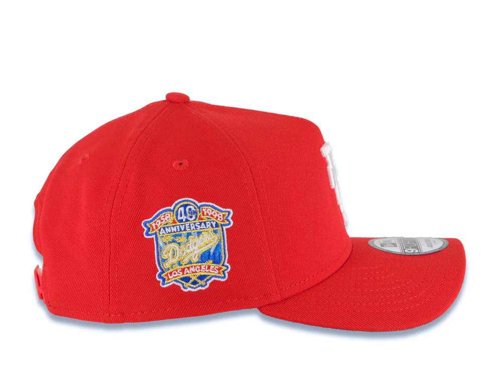 Los Angeles Dodgers New Era MLB 9FORTY 940 Adjustable A-Frame Cap Hat Red Crown/Visor White Upside Down Logo 40th Anniversary Side Patch Gray UV