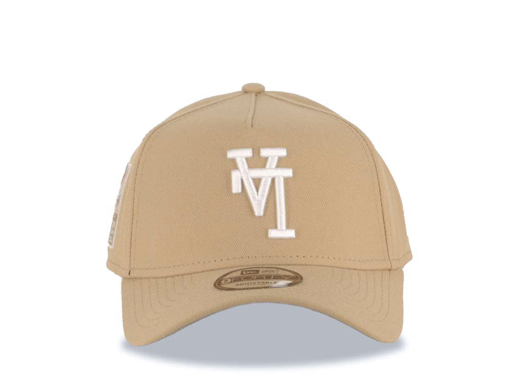 Los Angeles Dodgers New Era MLB 9FORTY 940 Adjustable A-Frame Cap Hat Khaki Crown/Visor White Upside Down Logo 60th Stadium Side Patch Gray UV