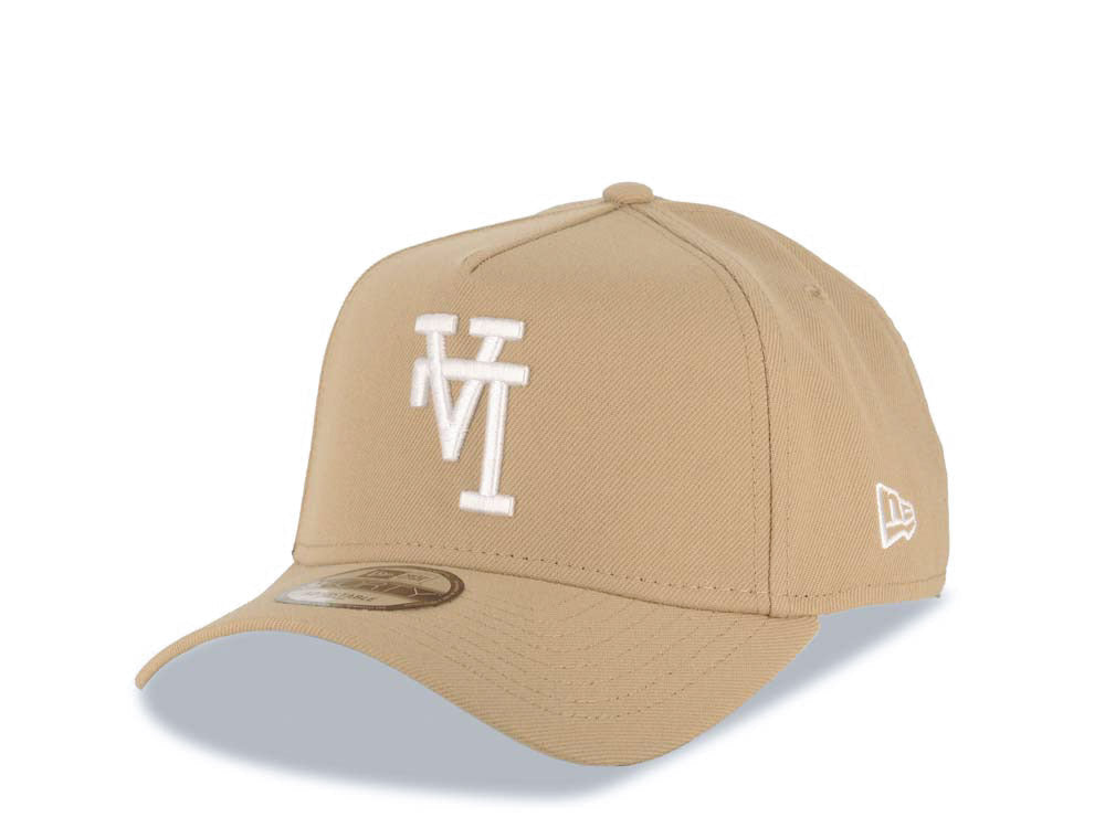 Los Angeles Dodgers New Era MLB 9FORTY 940 Adjustable A-Frame Cap Hat Khaki Crown/Visor White Upside Down Logo 60th Stadium Side Patch Gray UV