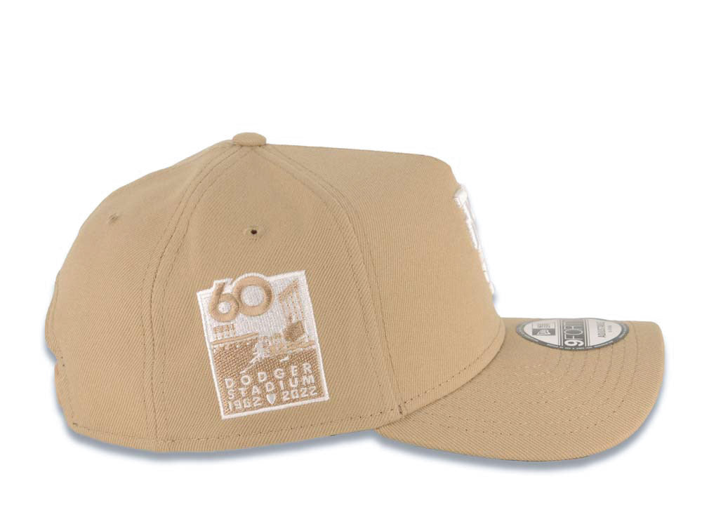 Los Angeles Dodgers New Era MLB 9FORTY 940 Adjustable A-Frame Cap Hat Khaki Crown/Visor White Upside Down Logo 60th Stadium Side Patch Gray UV