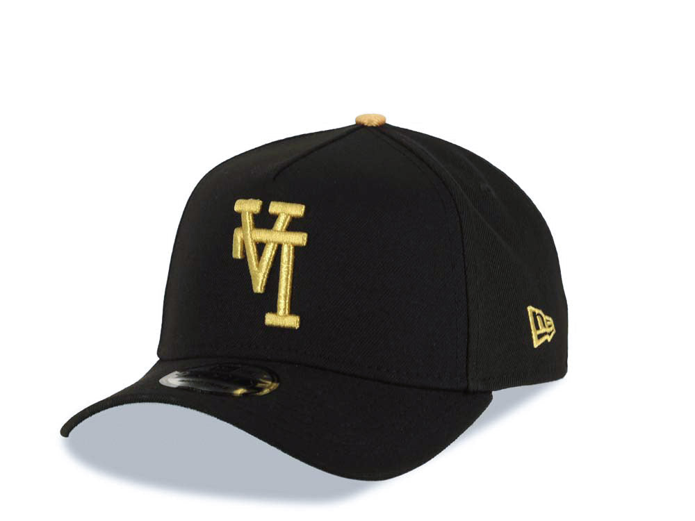 Los Angeles Dodgers New Era MLB 9FORTY 940 Adjustable A-Frame Cap Hat Black Crown/Visor Metallic Gold Upside Down Logo 100th Anniversary Green UV