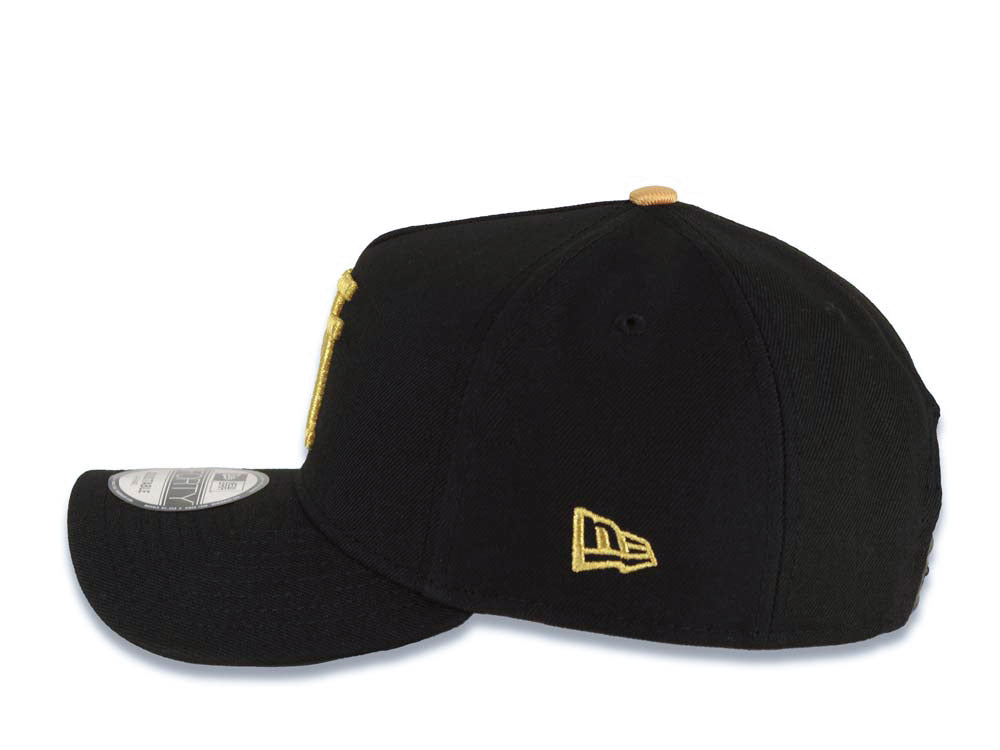 Los Angeles Dodgers New Era MLB 9FORTY 940 Adjustable A-Frame Cap Hat Black Crown/Visor Metallic Gold Upside Down Logo 100th Anniversary Green UV