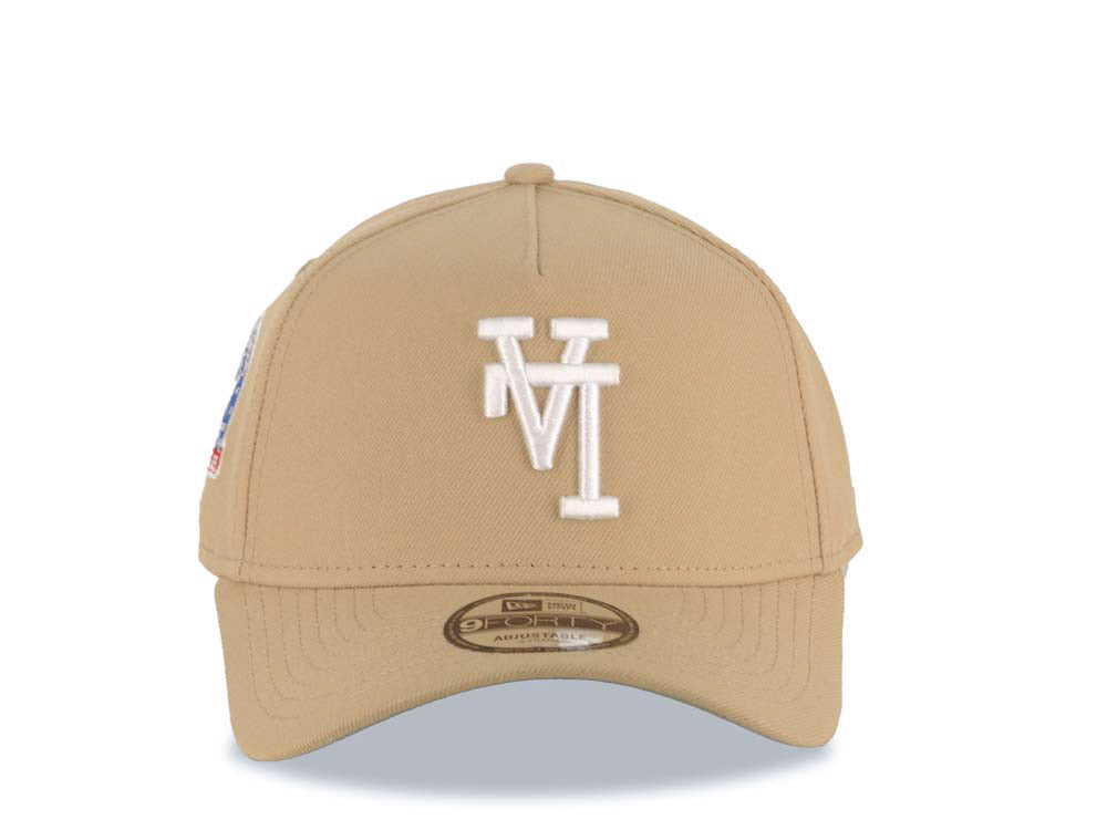 Los Angeles Dodgers New Era MLB 9FORTY 940 Adjustable A-Frame Cap Hat Khaki Crown/Visor White Upside Down Logo 60th Anniversary Side Patch Gray UV