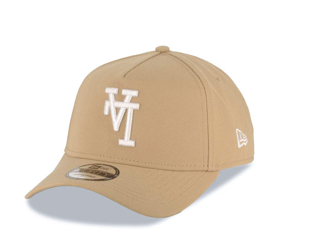 Los Angeles Dodgers New Era MLB 9FORTY 940 Adjustable A-Frame Cap Hat Khaki Crown/Visor White Upside Down Logo 60th Anniversary Side Patch Gray UV