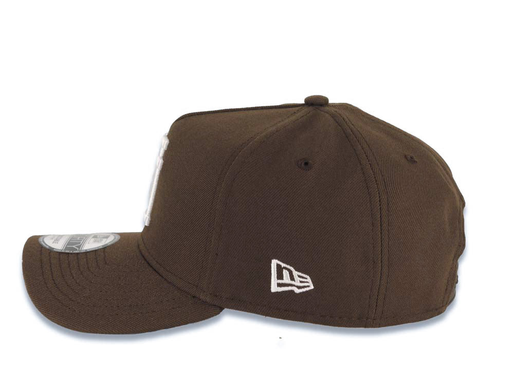 Los Angeles Dodgers New Era MLB 9FORTY 940 Adjustable A-Frame Cap Hat Brown Crown/Visor White Upside Down Logo Stadium Side Patch Gray UV