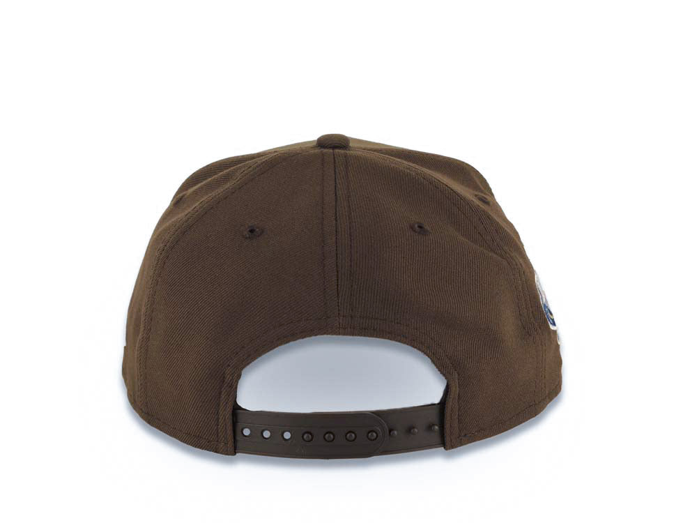 Los Angeles Dodgers New Era MLB 9FORTY 940 Adjustable A-Frame Cap Hat Brown Crown/Visor White Upside Down Logo Stadium Side Patch Gray UV