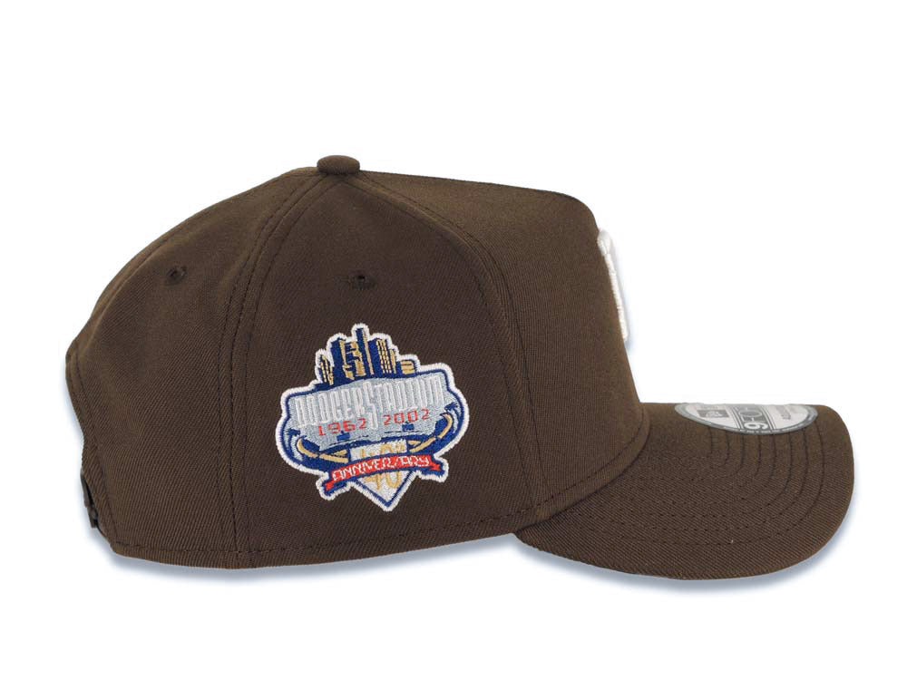 Los Angeles Dodgers New Era MLB 9FORTY 940 Adjustable A-Frame Cap Hat Brown Crown/Visor White Upside Down Logo Stadium Side Patch Gray UV
