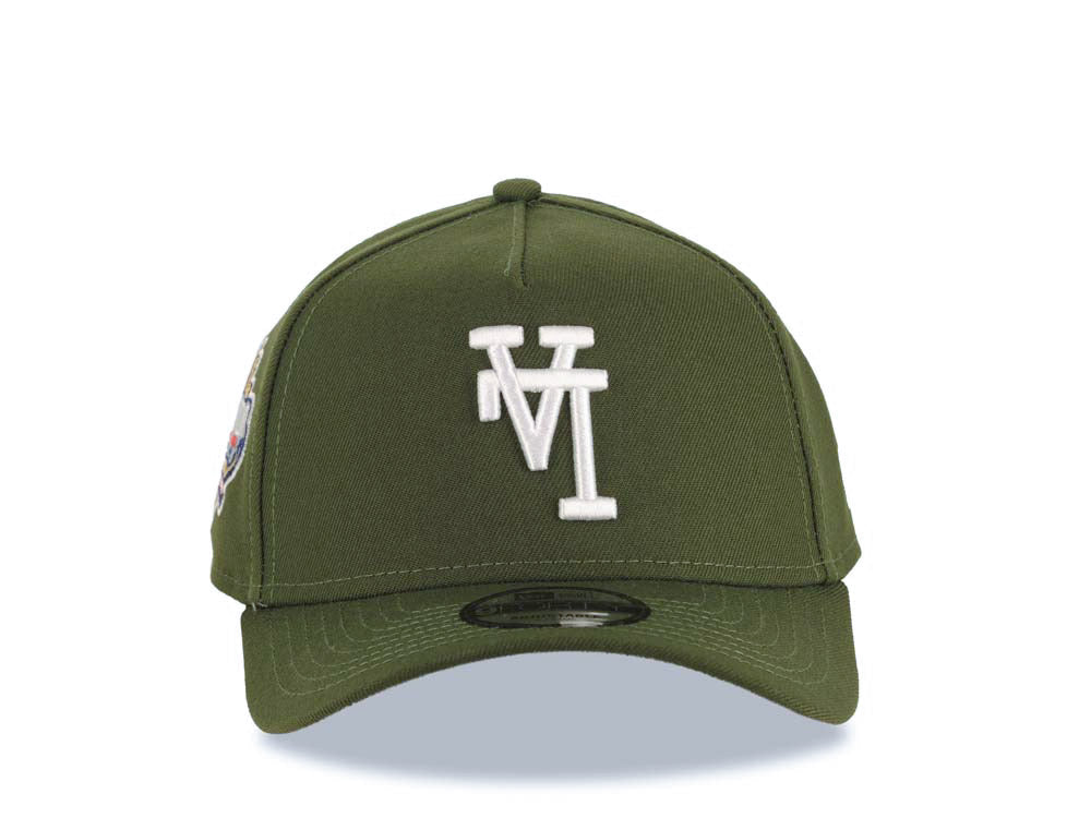 Los Angeles Dodgers New Era MLB 9FORTY 940 Adjustable A-Frame Cap Hat Olive Green Crown/Visor White Upside Down Logo Stadium Side Patch Gray UV