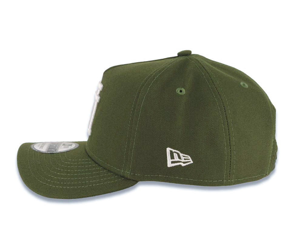 Los Angeles Dodgers New Era MLB 9FORTY 940 Adjustable A-Frame Cap Hat Olive Green Crown/Visor White Upside Down Logo Stadium Side Patch Gray UV