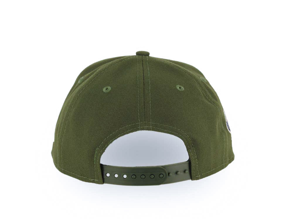 Los Angeles Dodgers New Era MLB 9FORTY 940 Adjustable A-Frame Cap Hat Olive Green Crown/Visor White Upside Down Logo Stadium Side Patch Gray UV