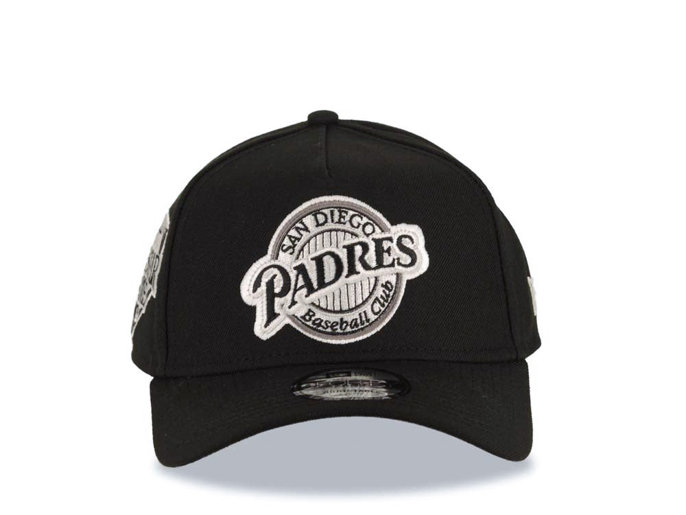 San Diego Padres New Era MLB 9FORTY 940 Adjustable A-Frame Cap Hat Black Crown/Visor Black/Gray/White Baseball Club Logo 1992 All-Star Game Patch