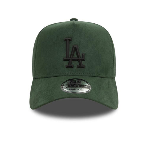 (Suede) Los Angeles Dodgers New Era MLB 9FORTY 940 Adjustable A-Frame Cap Hat Dark Green Crown/Visor Black Logo