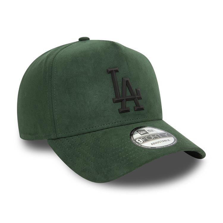 (Suede) Los Angeles Dodgers New Era MLB 9FORTY 940 Adjustable A-Frame Cap Hat Dark Green Crown/Visor Black Logo