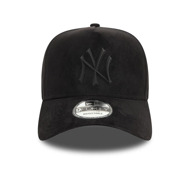 (Suede) New York Yankees New Era MLB 9FORTY 940 Adjustable A-Frame Cap Hat Black Crown/Visor Black Logo