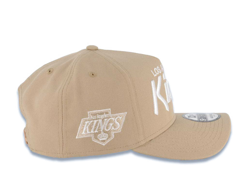 Los Angeles Kings New Era NHL 9FORTY 940 Adjustable A-Frame Cap Hat Khaki Crown/Visor White Text/Script Logo Gray UV